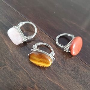 3 NEW Wire Wrapped Gemstone Rings Size 5